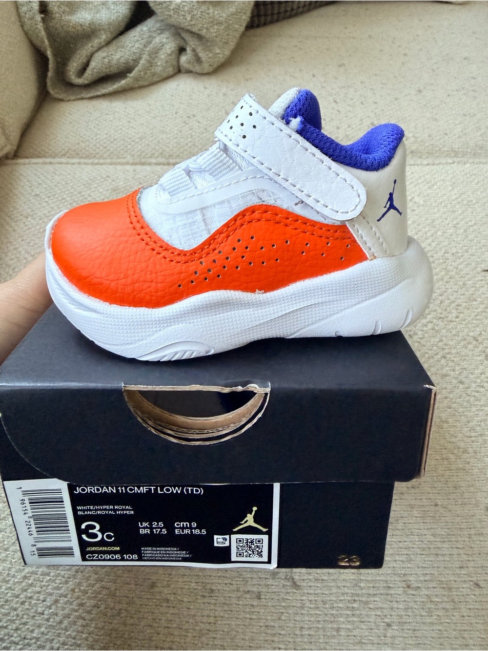 Nike Jordan Kids' 11 CMFT Low TD Sneaker - Orange/White/Purple